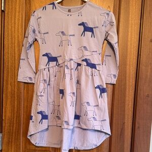 Tea Collection Long Sleeve Horse Print Dress - Purple and Blue